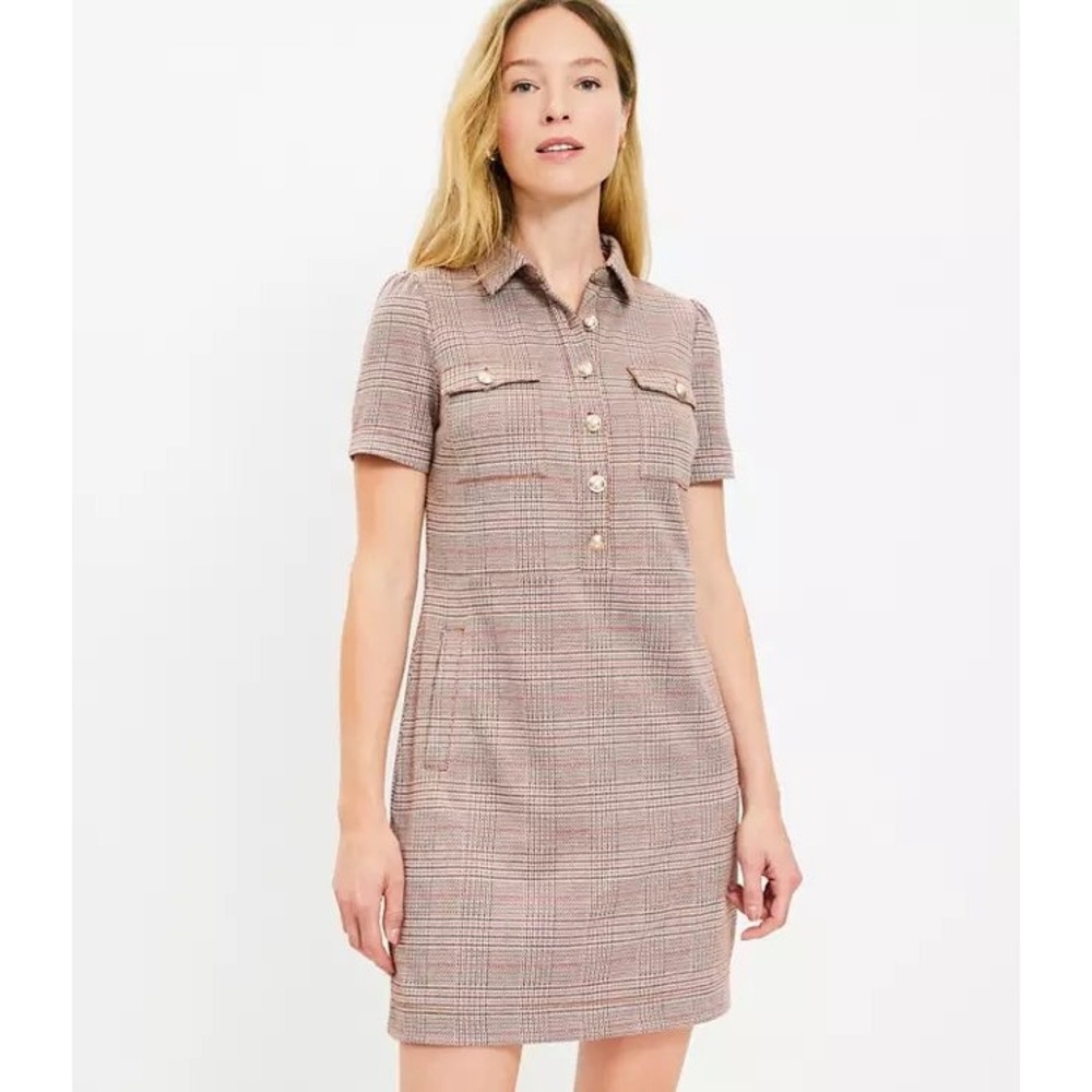 Loft Plaid Mini Shift Pocket Dress Size 8 Preppy Business Casual Short Sleeve‎